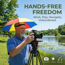 Hands-Free Colorful Umbrella Hat | High-Quality Sun And Rain Protection, Suitable For Hiking, Camping, Cycling, Beach And Commuting | Lightweight Portable Outdoor Accessory, Vibrant Colors, Wind And Rain Resistant Headwear | Fashionable Rain Gear | Lightweight Headpiece - Multicolor - View 2