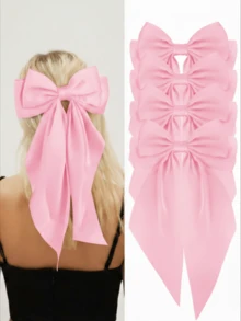 4pcs/Set Large Satin Bow Hair Clips For Women & Girls, Extra-Large Satin Bow Hair Clips, Pink French Hair Clips, Cute Aesthetic Ballet Style Hair Accessories Suitable For Wedding, Valentine's Day, Party, Daily Wear,Travel,Birthday - Pink - View 9