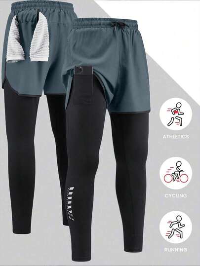 Men's Sports Pants With Printed Hem And Pockets, Elastic Fitness Pants, Suitable For Sports, Fitness And Outdoor Cycling Spring