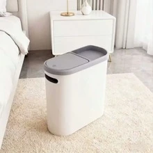 Large Capacity White And Gray Bathroom Bin With Lid And Handle - Stylish Push-Open Design, Perfect For Small Areas - Thùng rác có nắp đậy - Xem 11