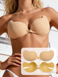 1/2 Pairs Adhesive Bra Strapless Backless, Invisible Nipple Covers With Front Closure, Push-Up Self Sticky Bra For Wedding Dress, Deep V Neck, And Party Gowns - Multicolor - View 1
