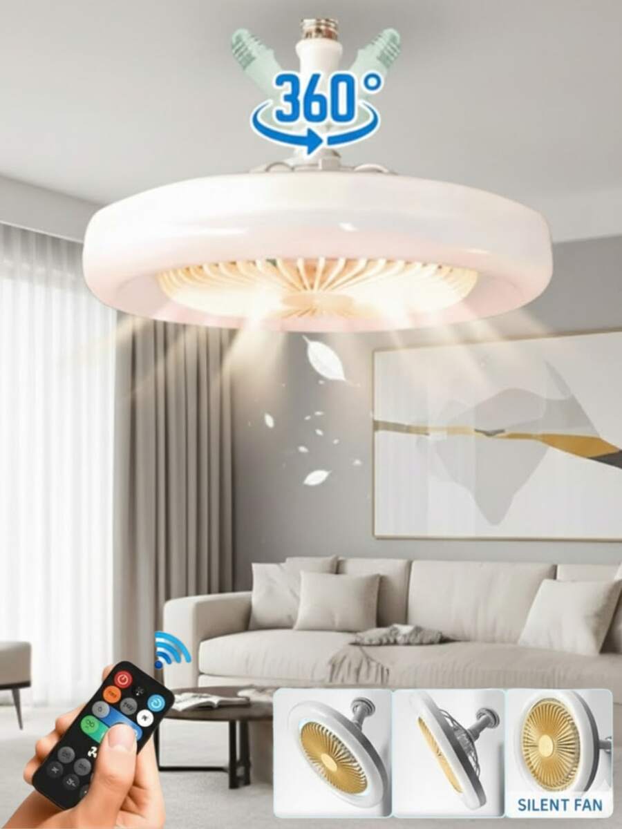 Ventilador de Techo con Luz LED Alto Flujo de Aire Abanico 3 Modos de Iluminación Luz Cálida, Neutra y Fría Diseño Ergonómico Viento Refrescante  para Combatir el Calor Silencioso Socket Universal Luz Ajustable Eficiente Ideal para el Hogar