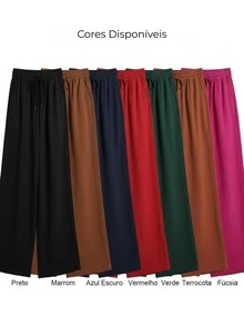 Women's Wide-Leg Pants In Premium Duna Fabric, High Waist, Elastic Waistband, Elegant, Wrinkle-Free, Casual/Office Style - 寶藍色 - 查看 10