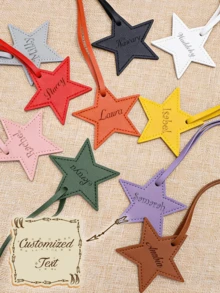 Personalized Star-Shaped Luggage Tag With Name - Cute Multicolor Pendant Suitable For Daily Travel Outfit Personalized Star-Shaped Luggage Tag With Name - 10 Colors Personalized Leather Keychain Suitable For Luggage Colorful Star-Shaped Boarding Pass Suitable For Luggage Personalized Star-Shaped Luggage Tag Suitable For Travel Accessories Leather Star-Shaped Luggage Tag With Name - Cute Travel Luggage Tag Keychain Portable Five-Pointed Star Decor - Multicolor - View 2