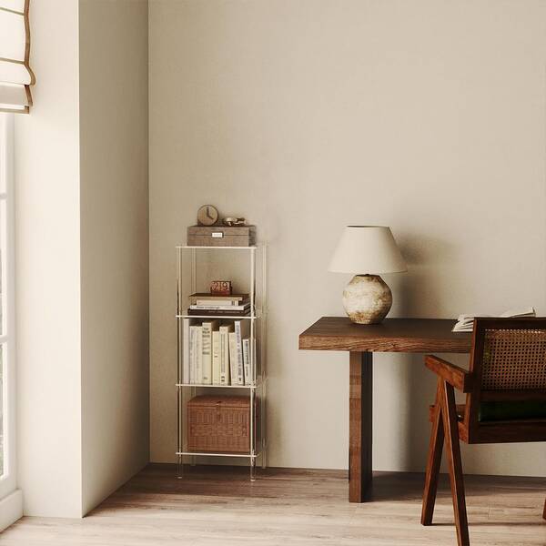 Estantería moderna de acrílico, un estante estrecho transparente adecuado para espacios pequeños. El expositor abierto es adecuado para oficinas en el hogar, salas de estar y dormitorios.