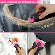 1 Set Multi-Functional Scraper Knife, Includes 1 Pink Dual-Head Scraper, 10 Metal Blades, 10 Plastic Blades. Suitable For Floor Cleaning, Glass Sticker Removal, Kitchen Decontamination, Beauty Crevice Construction, Home Decor, Outdoor Advertising, And More. An Essential Cleaning Tool For Households And Professionals. - Pink - View 10
