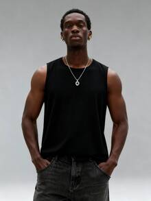 White Shark Men's Casual Fashion Street Letter Print Round Neck Tank Top, Summer - Black - View 2