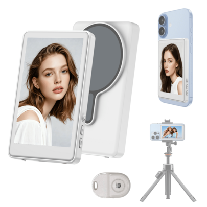Monitor magnético para vlog - Monitor magnético recargable para vlog y selfie | Doble alimentación a 3.6V (batería/USB), compatible con teléfonos iOS y Android | Para transmisión en vivo, creación de contenido, selfie, estilo altavoz (3.97 pulgadas) 1250mAh