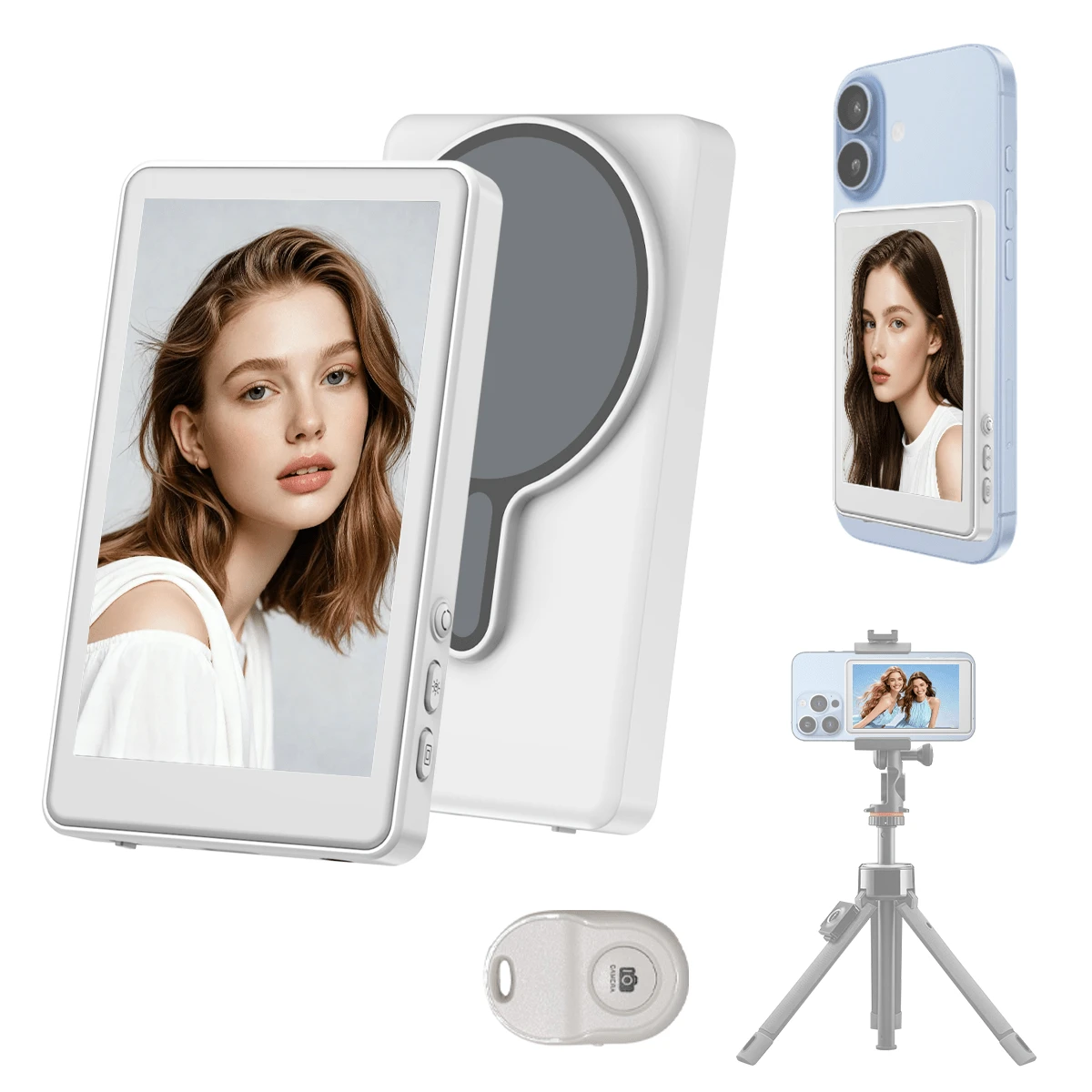 Magnetyczny monitor do vlogów – ładowalny magnetyczny ekran do selfie i vlogów | 3,6 V, podwójne zasilanie (bateria/USB), kompatybilny z telefonami z systemem iOS i Androidem | Do transmisji na żywo, tworzenia treści, selfie, w stylu głośnika (3,97 cala), 1250 mAh