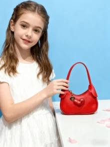 儿童心形女童手提包，新款秋冬时尚包包，公主风迷你钱包，超可爱托特包，圣诞节/生日礼物，糖果/口红/零食袋，金色、银色、粉色、紫色、白色、红色可选 - 彩色 - 查看 14