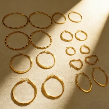 Pendientes de aro lisos de acero inoxidable 304 para mujeres, diseño minimalista y de lujo - Dorado - Ver 6