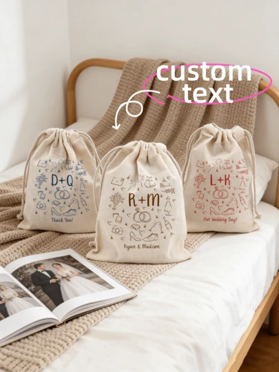1pc Custom Wedding Canvas Bag, Personalized With Text, Ideal For Wedding Gifts And Special Celebrations