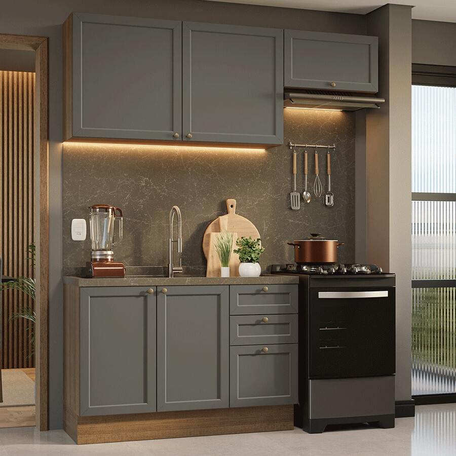 Cocina Integral Completa Modular Madesa Vik 180cm MG 02 - Marrón y Gris - Ver 1