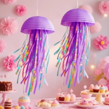 Blue/Purple/Pink Jellyfish Paper Lanterns, Underwater Party Mermaid Hanging Decorations, Ocean Theme Birthday, Classroom, Office Supplies, Holiday Party, Birthday, Wedding Decor, Christmas, Party Decorations, Birthday Decor, Holiday Decor, Restaurant Decor, Multi-Scene Foldable Paper Lanterns - Purple - View 1
