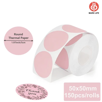 Marklife Label Printer Stickers, Self-Adhesive Thermal Paper, 2-Inch Circular Thermal Label Stickers - 160 Sheets Per Roll, Suitable For P50/D100/M110/M220 Printers, Used For Thank-You Labels, Food Can Labels, And Circular Stickers For Gift Packaging, 4 Colors
