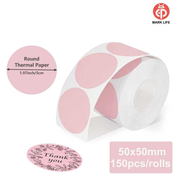 Marklife Label Printer Stickers, Self-Adhesive Thermal Paper, 2-Inch Circular Thermal Label Stickers - 160 Sheets Per Roll, Suitable For P50/D100/M110/M220 Printers, Used For Thank-You Labels, Food Can Labels, And Circular Stickers For Gift Packaging, 4 Colors