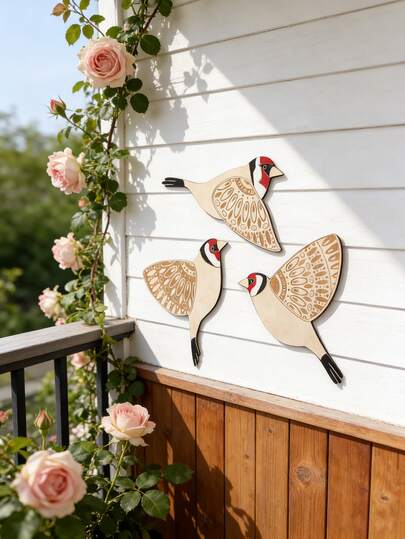 3pcs Wooden Bird Wall Art Decor , Hand-Painted Garden Bird Silhouettes, Indoor & Outdoor Patio & Fence Wall Art, Boho Farmhouse Home Accent, Weather-Resistant Decor, Gift For Bird Lovers & Garden Enthusiasts, Indoor Outdoor Rustic Farmhouse Style Wall Ornaments,