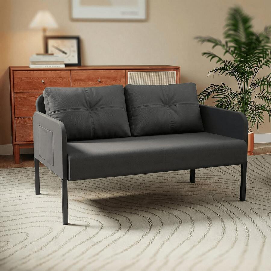 Canapé 2 places Fabulcozy, 110 cm, design minimaliste avec dossier haut et tissu respirant et confortable, idéal pour balcon, terrasse ou salon. - Gris - Voir 1