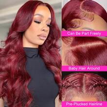 34 Inch 99J Burgundy Body Wave 200% Density 13x4 HD Lace Front Blended Human Hair Wigs Wavy HD Lace Frontal Wig For Women - SBUG - View 5