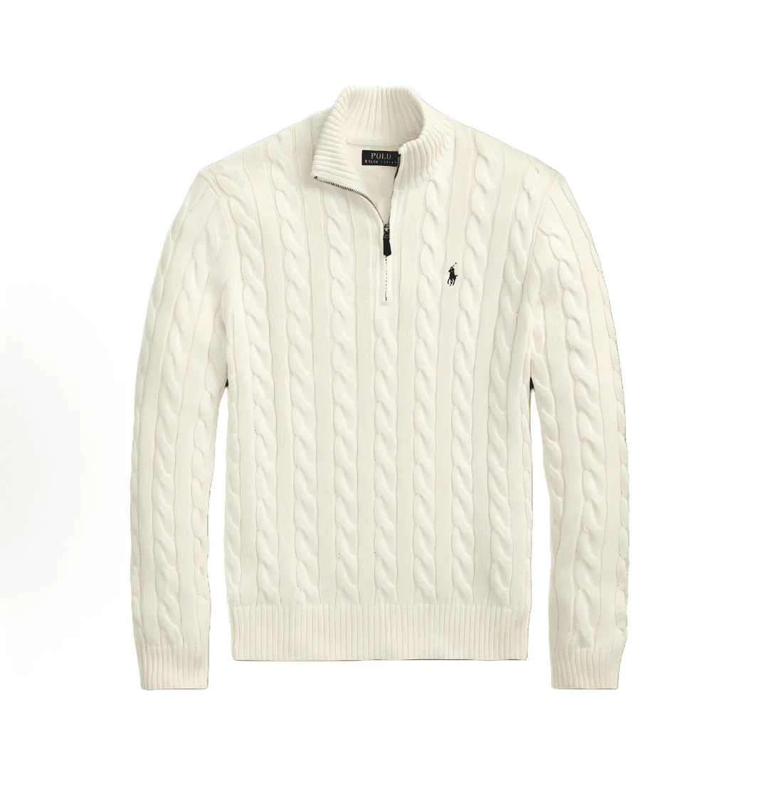 Polo Ralph Lauren Embroidered Knit Sweater For Men Fall/Winter Stand Collar Cable-Knit Half-Zip Thermal Sweater - trắng - Xem 1