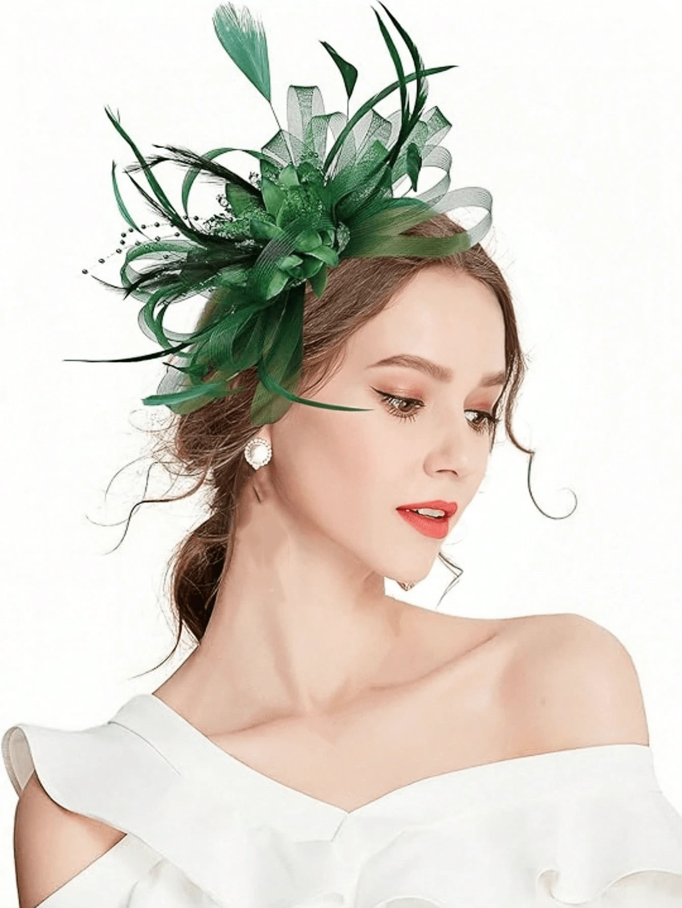 1pc Green Charming Hat, 20/50s Style Fascinator Tea Party Headpiece With Veil, Suitable For Women & Girls Beauty Home Hair Accessories Hairband - Green - View 1