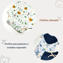 Baby Bodysuit + Shorts + Bib Set, 100% Cotton, Quality - 淺藍色 - 查看 4