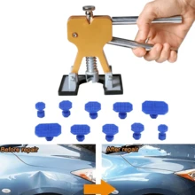 非噴漆式凹痕修復套裝，包含凹痕修復工具與金色工具起子，配備 10 個凹痕拉拔片，適用於修復由冰雹引起的車身凹痕及其他金屬表面 - A - 查看 6