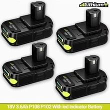 4 Packs 3.6Ah P102 Replacement For Ryobi 18V Battery Plus Compatible With Ryobi Battery 18V P108 P103 P105 P107 P109 P104 Compatible With 18Volt Power Cordless Tools(Green) - 黑色 - 查看 12