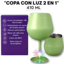 Vaso/Copa con Luz, FAB-17, Copa 2 en 1, Vaso para fiestas, Para Vino/Coctel/Jugo/Champán, De acero inoxidable, prismático armable con luz, Copa, Copa con luces de colores, Copa con luz para reuniones, Vaso de acero inoxidable, Vaso para vino, capacidad 14 Oz/410 ml. - Verde - Ver 2