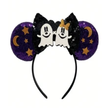 1pc Shiny Disney Cartoon Two Ghosts Mice Ears Headband, Sequin Decorated Theme Headpiece For Students Party, Masquerade, Cosplay, Amusement Park - Blackish Purple - View 7