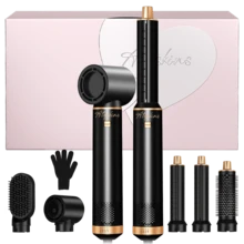 ATOPSKINS 2026 Upgraded 5-In-1 Multi-Function Hot Air Brush, Curling Iron, Straightener Set - Hot Air Brush, Wet & Dry Use, 200 Million Negative Ions Anti-Static Styling, Great Gift (Blue Gold/White Gold/Black Gold/Pink Gold) - EU F Type Plug(220-240V) - View 13