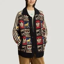 adidas originals CRAFTED JACKET SWEATER 馬年限定 CNY新年款 運動寬鬆翻領長袖針織衫 男女同款 - 黑/白/紅/藍/棕/黃 - 查看 4
