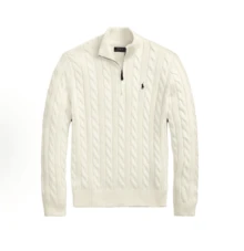 Polo Ralph Lauren Embroidered Knit Sweater For Men Fall/Winter Stand Collar Cable-Knit Half-Zip Thermal Sweater - trắng - Xem 9