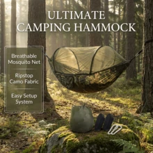 2-In-1 Outdoor Camping Hammock With Mosquito Net, 1.6 Lbs Ultra-Light Nylon Parachute Fabric Hammock, Suitable For Outdoor Survival Travel Backyard - Multicolor - View 2