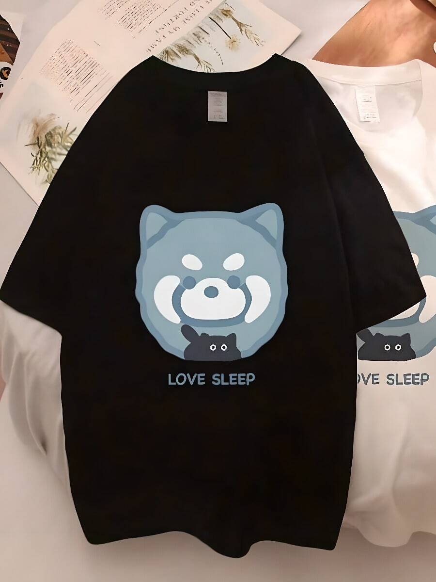 Harajuku Summer Clothing Cute Graphic TShirt Men's Wear Men Tops Cartoon Outfit Kawaii Clothes Girls Street Pullover Shirt - màu đen - Xem 1
