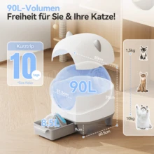 DEVOKO 90L Self-Cleaning Cat Litter Box – Automatic, Pet-Friendly Cat Litter Box With Cute Ear Design, 8.5-Liter Collection Container & App Control - White - View 3