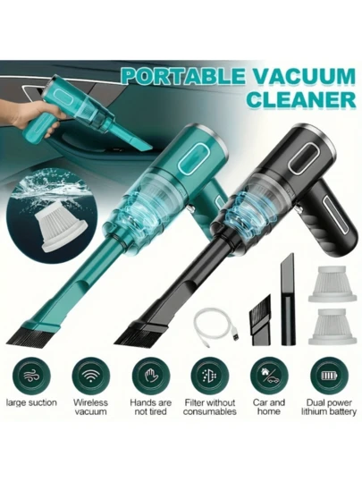 Aspiradora portátil para coche, mini aspiradora de mano. Aspiradora de doble función con funciones de soplado y aspiración, aspiradora automática de alta potencia para el pelo de mascotas, filtro lavable, dos modos: soplador y aspiradora. Negro.