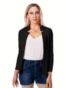 Women's Slim Fit Open Front Blazer, Chic Casual Office Jacket For Work & Daily Commute, Lightweight And Versatile, Perfect For Spring & Fall, Minimalist Style With Comfortable Fit - 百搭黑 - 查看 2