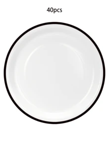 20个/40个/60个装黑边白边7英寸/9英寸圆形纸盘，甜点盘，餐盘，适用于生日、退休、毕业、婚礼派对用品装饰 - 白底黑色 - 查看 9