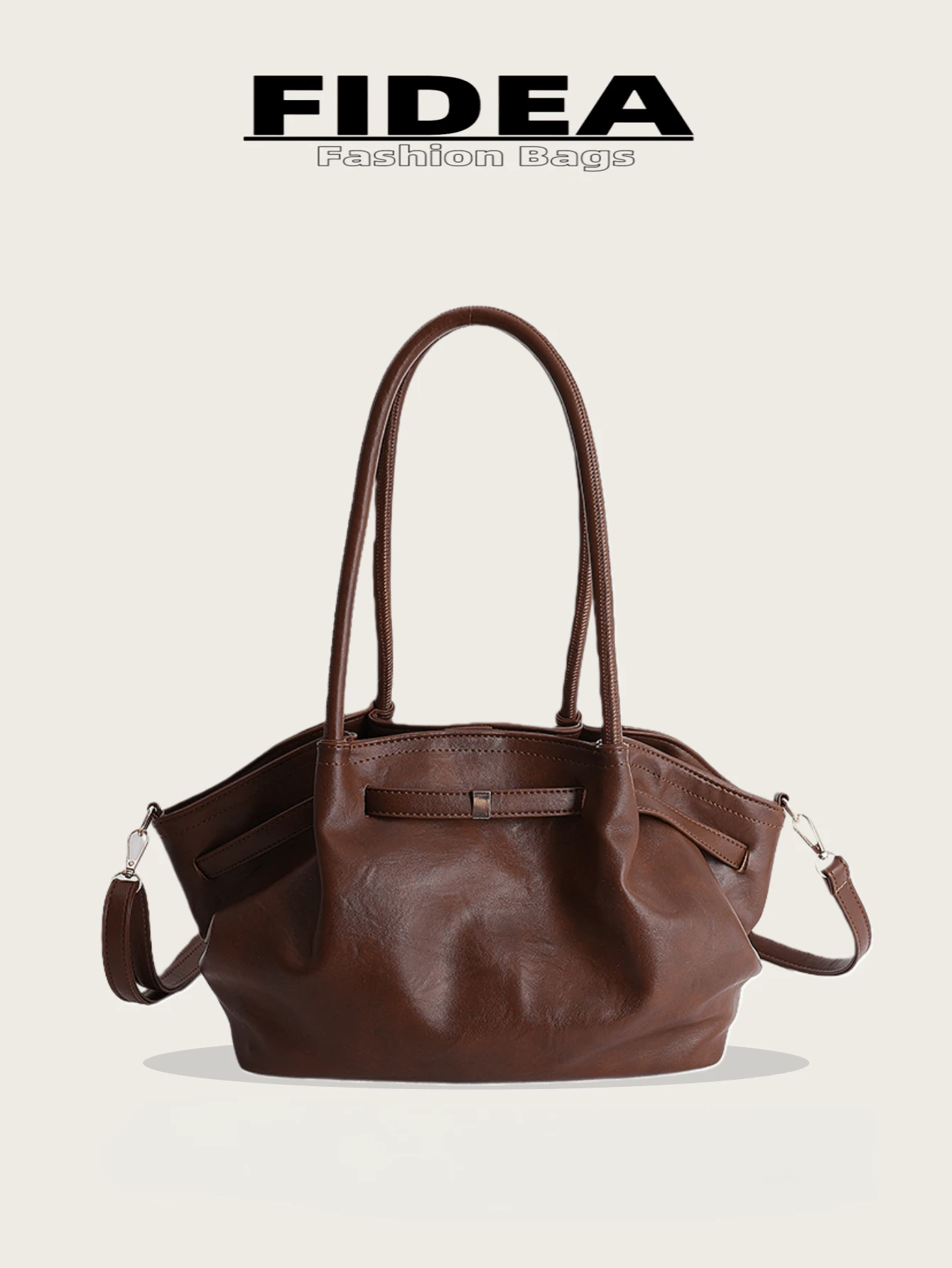 1件装女士大容量复古PU皮革手提包，酒红色大容量手提包，带腰带装饰，PU材质单肩手提包，时尚复古简约风格，适合女士购物、通勤、日常使用