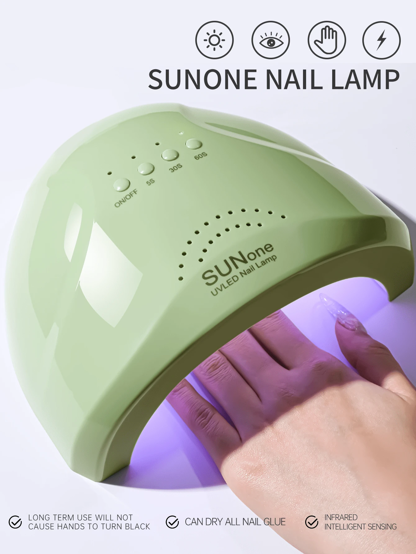 XEIJAYI 1个绿色USB供电的SUNone UV LED美甲灯,专业凝胶指甲油烘干机,带定时器和智能美甲烘干功能,美甲护理设备,LED美甲灯,3档亮度调节,红外智能传感器,适用于美甲沙龙和家庭美甲美足护理 - 綠色 - 查看 1