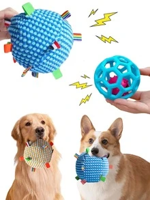 1pc Blue Plush Dog Toy With Sound, Blue Bell Chew Toy Ball, Washable High-Quality Material, Interactive With Owner, Durable Anti-Bite, Sleep Companion Dog Toy, Happy Puppy Game, Dog Chasing Toy - Multicolor - View 1