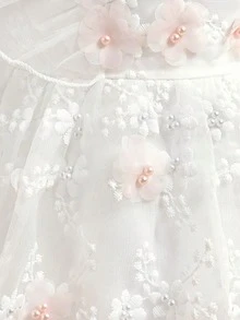 Young Girls Beaded Embroidered Mesh Cap Sleeve Elegant Flower Girl Wedding Princess Dress, Suitable For Birthday, Prom, Vacation, Party, Does Not Include Headband - White - View 7