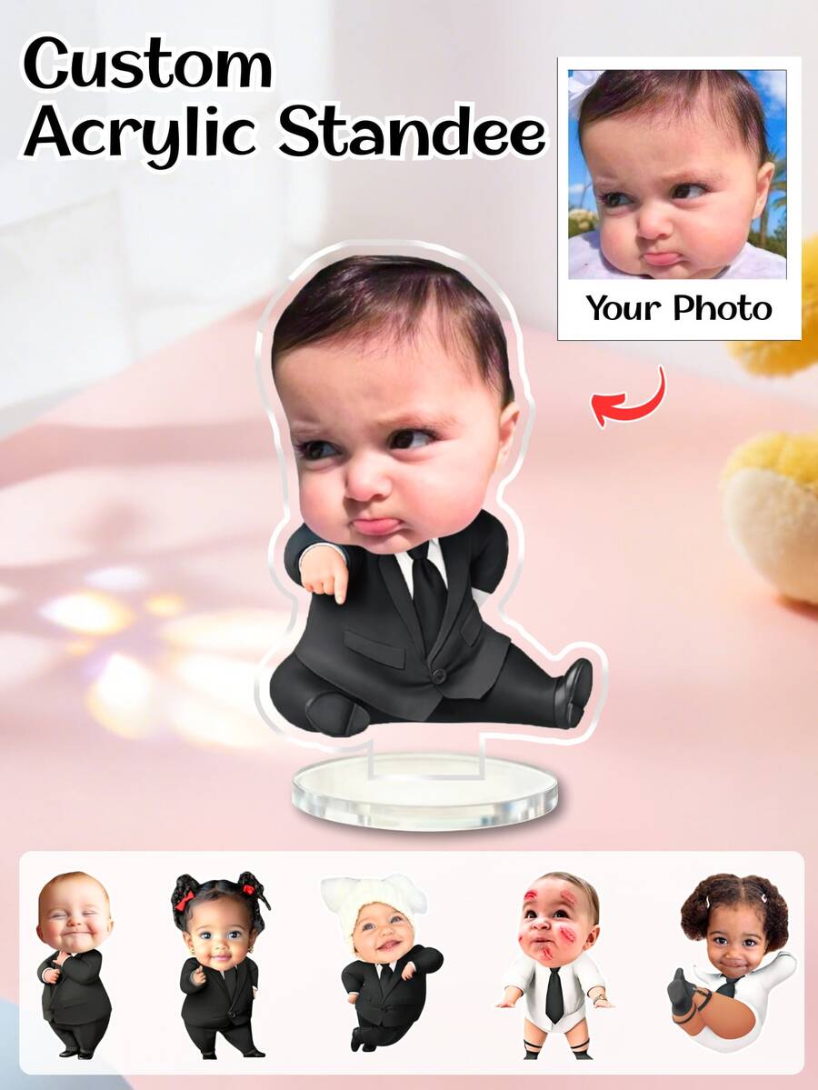 Customized Boss Baby Acrylic Stand Decor + 1/3/5 Pcs Personalized Desktop Decorations, Suitable For Wedding Souvenirs, Birthday Party Supplies, Valentine's Day Gifts, Easter Commemorative Items, Family Gatherings Decor, Baby Shower Prizes, Family Reunion Memorabilia, Couple Commemorative Items - Normal - View 1