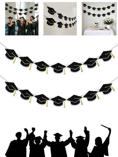 1pc 2026 Black Graduation Cap Tassel Decor Banner, 2026 Graduation Party Banner, 2026 Graduation Celebration Decor, Tassel Congrats Graduate Banner Decor, University High School Graduation Party Supplies, Black