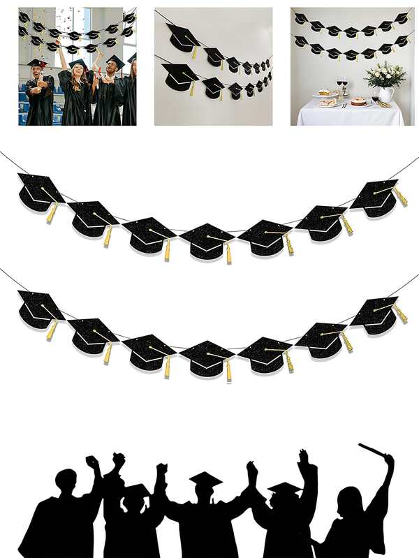 1pc 2026 Black Graduation Cap Tassel Decor Banner, 2026 Graduation Party Banner, 2026 Graduation Celebration Decor, Tassel Congrats Graduate Banner Decor, University High School Graduation Party Supplies, Black