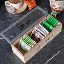 Tea/Coffee Organizer Box Wooden 3 Compartments Minimalist - Grey Glass - View 3
