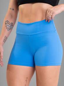 Short Legging Academia Feminino Poliamida Empina Bumbum Corrida CrossFit Alta Elasticidade - Azul celeste - Visão 1