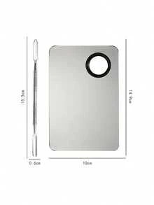 1个不锈钢化妆调色盘，指甲油混合托盘，带刮刀工具，供化妆师混合粉底液 - 銀色 - 查看 8