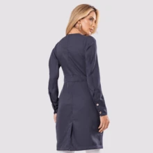 Women's Long Sleeve Button Gabardine Lab Coat Oli - Navy Blue - View 2